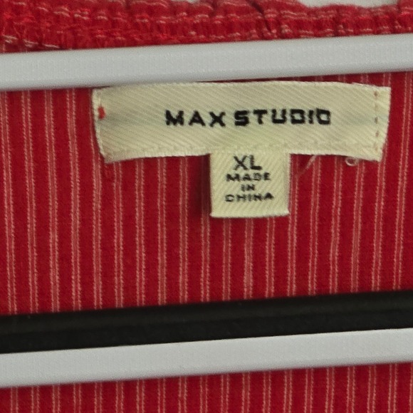 Max Studio Red White Striped Smocked Tiered Ruffle Coastal Mini Sun Dress Jr. XL - Picture 2 of 9